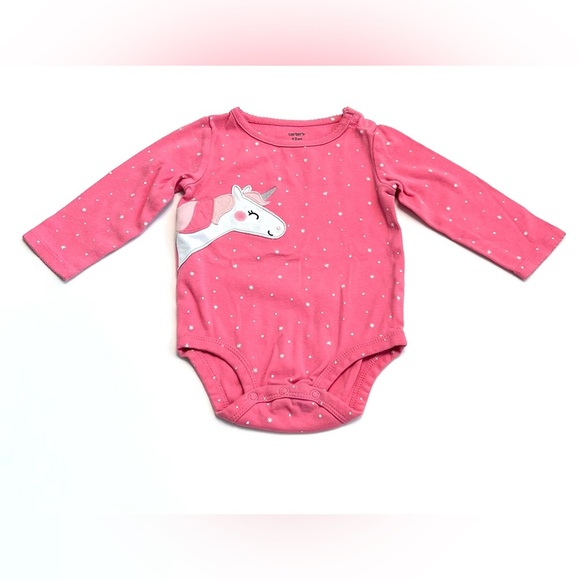 Carter's Pink Unicorn Long Sleeve Bodysuit Size Baby Girl 12 Months - Like New - Picture 1 of 4
